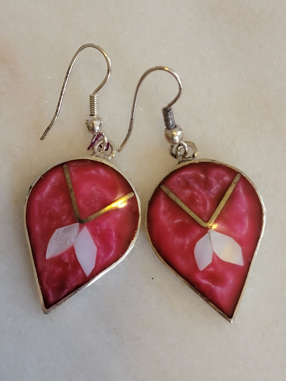 Vintage Mexican Alpaca Silver Abalone Shell Dangle Earrings